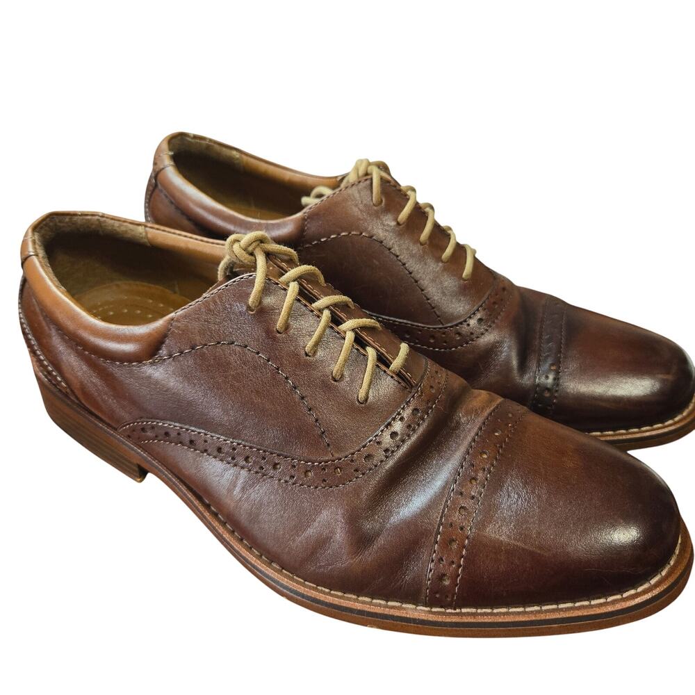 Bass 9.5 M Brown Leather Men's Dress Shoe Oxford Derby Brogues 9 1/2 Medium